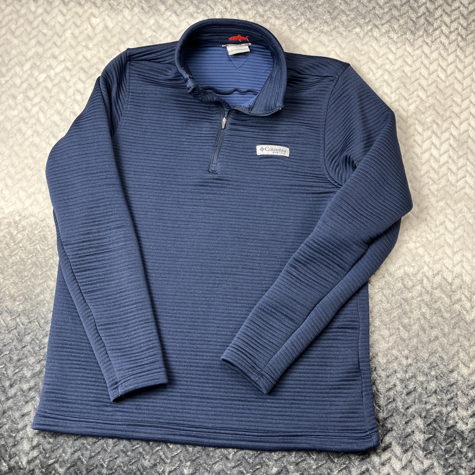 Columbia Pfg Mens Bonefish 1/4 Zip Ribbed Pullover Mens L Navy Blue Long Sleeve